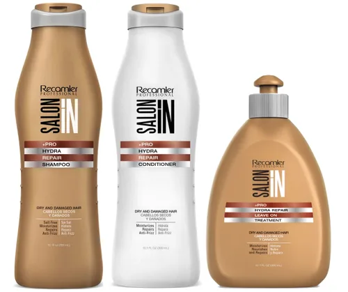 Salon In by Recamier | Pro Hydra Repair - Juego de champú, acondicionador y tratamiento profundo (10.1 onzas líquidas cada uno) | Cabello seco y