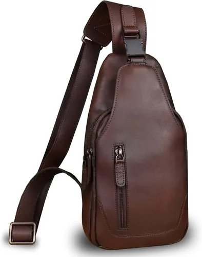 LRTO Bolso bandolera de cuero genuino hecho a mano para senderismo, motocicleta, retro, sobre el hombro, bolso de pecho