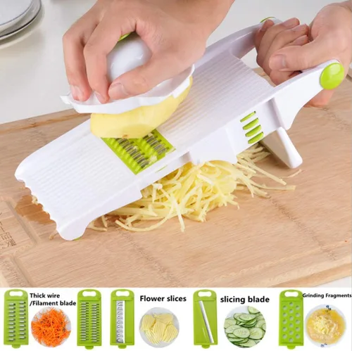 Cortadora de mandolina, mini procesador de alimentos, cortador de patatas trituradora y cortador en espiral 5 cuchillas de acero inoxidable pelador