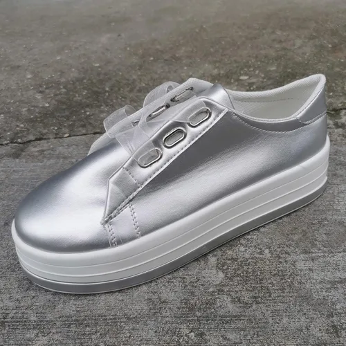 Miniatura 3 de Hbeylia Zapatos deportivos de plataforma para mujer, a la moda, informales, de cuero, puntera redonda, parte inferior gruesa, tacones altos, zapatos