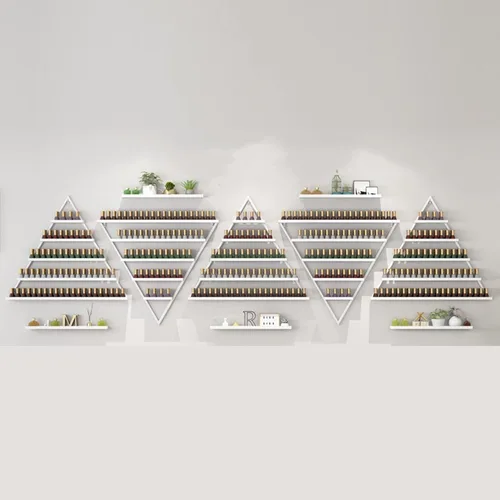 Miniatura 14 de Estante organizador de perfume montado en la pared, estante triangular de metal para esmalte de uñas, estante de exhibición de aceites esenciales