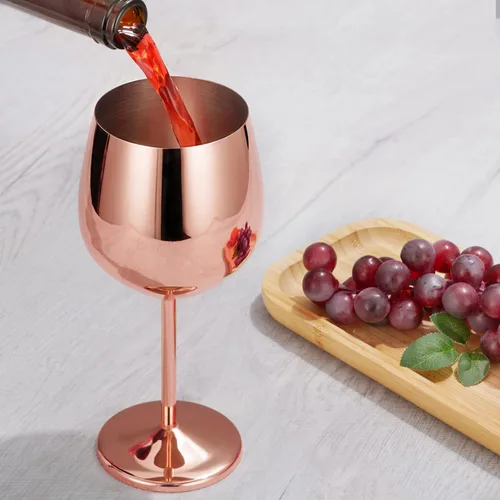 Miniatura 3 de Lifecapido Juego de 8 Copas de Vino con Tallo de Acero Inoxidable, Copas de Vino de Cobre de 18oz, Copas de Vino de Acero Inoxidable con Cepillo Oro