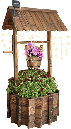 Miniatura 7 de Notume Maceta de Flores Rústica de Madera para Jardín, Jardineras Carreta para Decoración Interior Exterior Patio Trasero Balcón, para Decoración