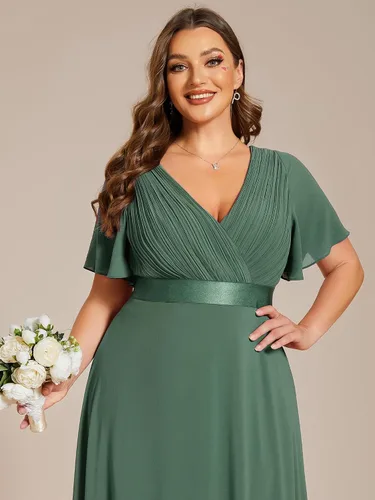 Miniatura 146 de Ever-Pretty Vestido formal para mujer, Navidad, Año Nuevo, cuello en V, gasa, talla grande, largo hasta el suelo, vestido de dama de honor