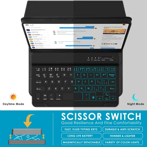 Miniatura 6 de DETUOSI Funda con teclado retroiluminado para Samsung Galaxy Tab A9 8.7 pulgadas SM-X110 WiFi 2023 Android Tablet con S Pen Holder TPU suave a