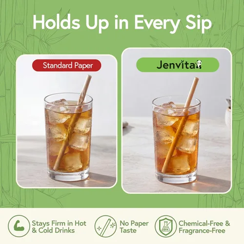 Miniatura 3 de Jenvita Pajitas biodegradables de polvo de bambú (paquete de 50) – Pajitas compostables de 7.88 pulgadas envueltas individualmente 100%