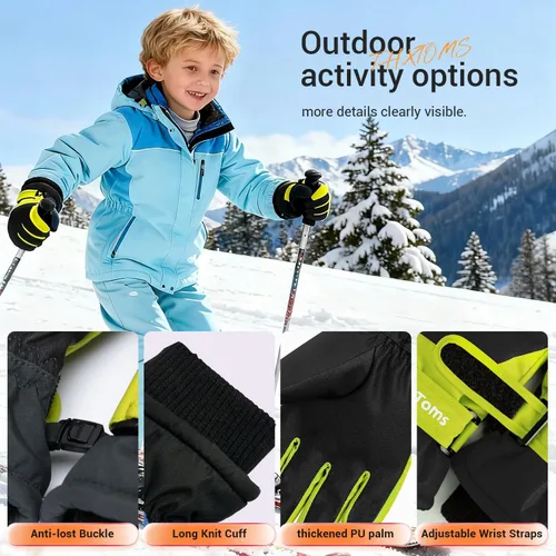 Miniatura 4 de ThxToms Guantes de invierno para niños, impermeables, guantes de nieve para niños y niñas, clima frío, deportes al aire libre, snowboard, bicicleta