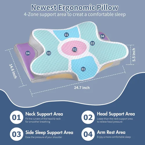 Miniatura 4 de Almohada cervical para dormir - Almohada ergonómica para dormir de lado para alivio del dolor, almohada cervical contorneada para soporte del Blanco