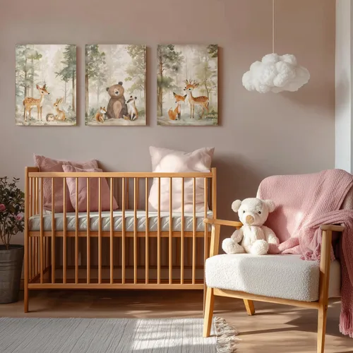 Miniatura 4 de Cyebmo Juego de 3 pinturas enmarcadas de animales del bosque, decoración de pared de animales salvajes del bosque, decoración de pared, pintura