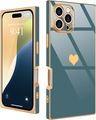 Miniatura 34 de Compatible con iPhone 12 Funda Rectangular Bonita Chapado Dorado Lujo Corazón de Amor Funda de Teléfono para Mujeres Niñas A Prueba de Golpes