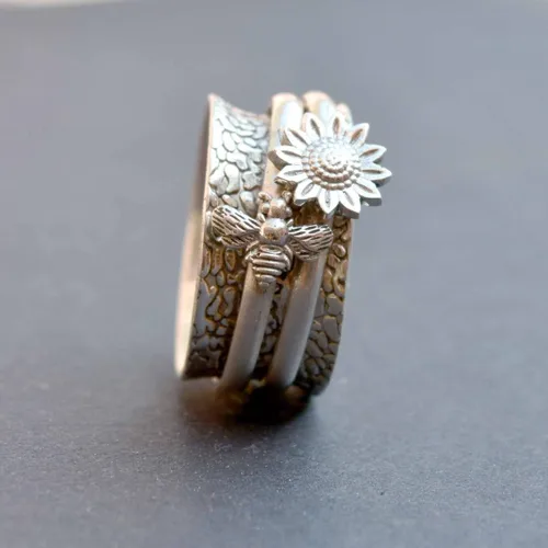 Miniatura 79 de Boho Spinner Ring, Mothers Day Gift, Silver 925 Women Ring, Sterling Silver 925 Ring, Fidget Spinner Ring,Women Silver Anxiety Ring