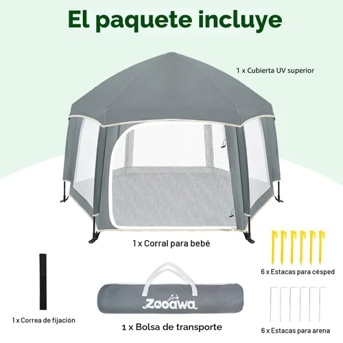 Miniatura 9 de Corralito desplegable para bebé, corralito portátil para bebés y niños pequeños con sombras extraíbles y 2 cubiertas UV laterales, corralito ligero
