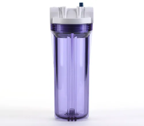 Hydronix HF3-10CLWH34PR, carcasa transparente de 10 pulgadas con tapa de costilla blanca para sistemas de ósmosis inversa y filtración, puertos de
