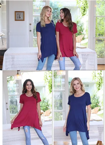 Miniatura 4 de BISHUIGE - Blusón de verano para mujer, de manga corta, con dobladillo irregular, holgada