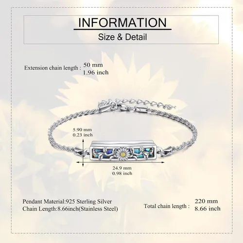 Miniatura 5 de ONEFINITY Pulsera de urna para cenizas, plata de ley 925, concha de abulón, colibrílibélulamariposagirasol, joyería de cremación para cenizas