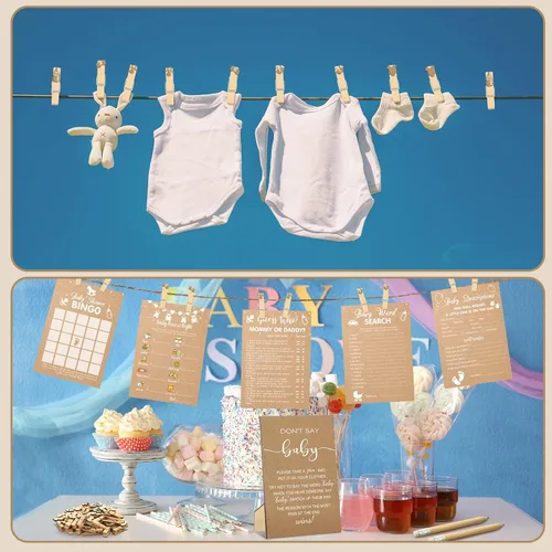 Miniatura 5 de Patelai Juego de 321 piezas de papel kraft para baby shower para niña o niño, juego de 5 juegos que incluye divertidos juegos de bingo para baby
