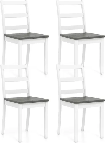 Miniatura 12 de Giantex Juego de 2 sillas de comedor de madera blanca - Sillas de cocina sin brazos de madera con patas de madera de goma sólida, almohadillas