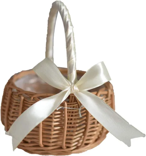 Cestas de niña de flores cesta tejida de mimbre, cesta de picnic cesta tejida huevos dulces cesta de flores cesta de ratán almacenamiento para Blanco