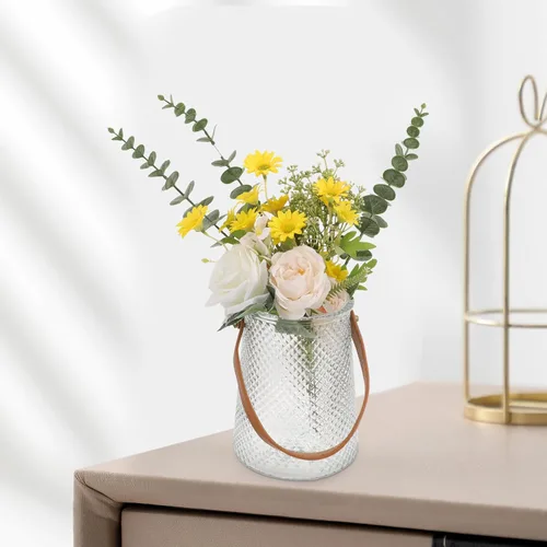 Miniatura 8 de TOYANDONA Florero decorativo de cristal con asa de cuero, florero para decoración del hogar, adecuado para arreglos florales y exhibición