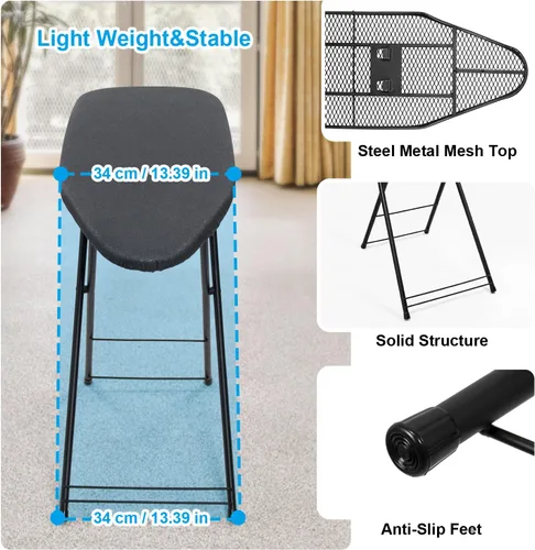 Miniatura 2 de Duwee Tabla de planchar pequeña de 13 x 35 pulgadas con cubierta resistente al calor, tabla de planchar compacta plegable, ligera, fácil de Negro