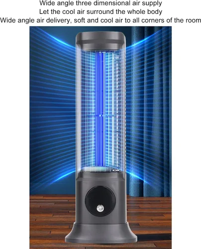Miniatura 8 de Ventilador de torre de escritorio, ventilador silencioso sin aspas de 10 pulgadas con 3 niveles de velocidad, aire gran angular 3D, base ajustable