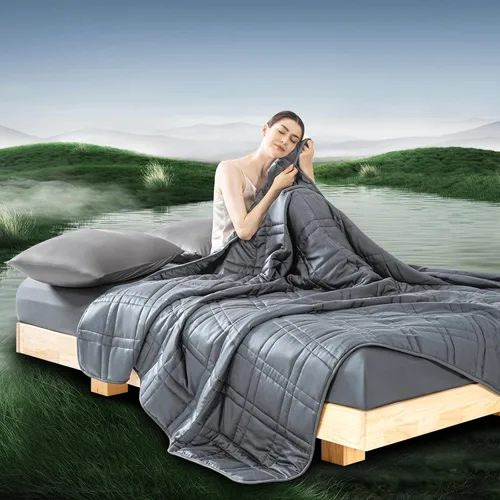Miniatura 14 de OMYSTYLE Manta pesada reversible de 48x72 pulgadas y 15 libras para adultos, manta doble cara con peso de felpa corta cálida y tela Tencel fresca
