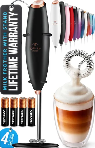 Miniatura 52 de Zulay Kitchen Espumador de leche de mano con pilas Duracell AA – Mezclador eléctrico ultrarrápido y creador de espuma, mezclador de bebidas fácil