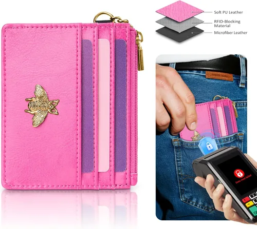Miniatura 78 de SEAVILIA Tarjetero llavero cartera para mujer con ventana de identificación RFID monedero regalo abeja delgada minimalista pequeña cartera