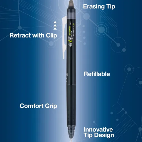 Miniatura 3 de PILOT FriXion Synergy Clicker Bolígrafos de gel retráctiles y borrables, punta extra fina de 0.5mm, tinta negra, paquete de 6 unidades Negro