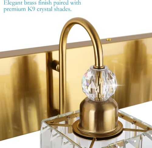 Miniatura 6 de Ralbay - Luces de tocador de baño de cristal doradas, 4 luces, para usar sobre el espejo, modernas lámparas de pared de baño de cristal dorado