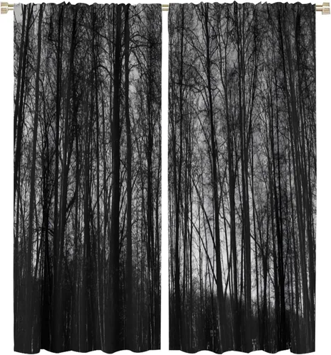 Miniatura 11 de Cortina de bosque neblinoso, bosque verde brumoso, paisaje natural, pino, alerce, niebla, montaña, oscurecimiento de habitación, puerta, ventana