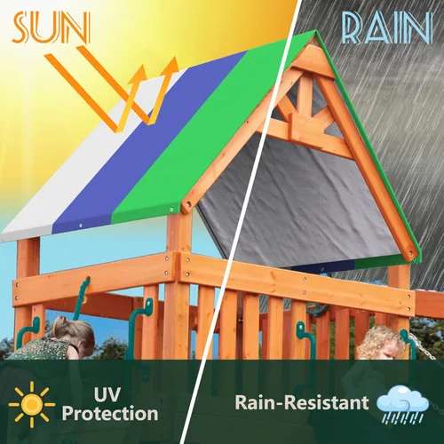 Miniatura 4 de Flehomo Juego de lona de repuesto para columpios, 52 x 90 pulgadas, toldo de techo para niños, impermeable y protección UV (verde, azul y gris)