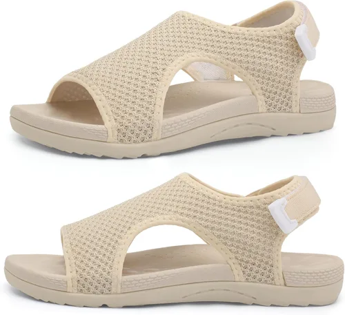 XIHALOOK Sandalias ortopédicas para caminar para mujer con ganchos ajustables, puntera abierta, sandalias deportivas de punto transpirable para