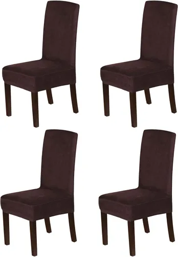 Miniatura 20 de Juego de 4 fundas de terciopelo para sillas de comedor, fundas para sillas de comedor con respaldo alto, protectores de silla de gamuza suaves