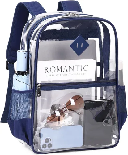 Miniatura 12 de MUSEVOS Mochila transparente, resistente bolsa de libros transparente para trabajo, seguridad, conciertos, universidad, PVC transparente aprobado