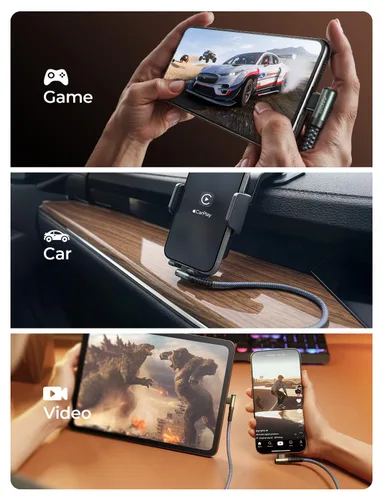 Miniatura 3 de AINOPE Cable USB a USB C [2 unidades, 6.6 pies] 3.1A tipo C cargador de carga rápida, cable USB C en ángulo recto para iPhone 17 Carplay, Galaxy Gris