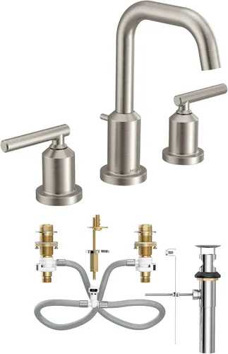 Miniatura 14 de Moen Gibson Cromo Grifo de baño de arco alto de 8 pulgadas con dos manijas y montaje generalizado moderno, requiere válvula, T6142