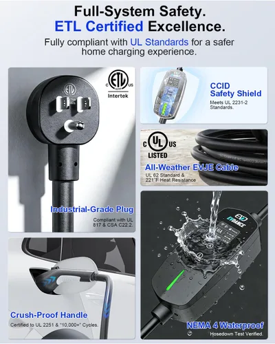 Miniatura 6 de EVDANCE Cargador portátil de nivel 1 y 2, control de aplicación inteligente y habilitado para WiFi/Bluetooth, cable de 25 pies, certificado ETL