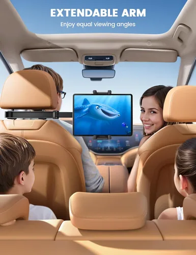 Miniatura 2 de Aomiker Soporte para iPad para reposacabezas de automóvil, brazo con bloqueo de aluminio, soporte universal para tablet con clip ancho plegable