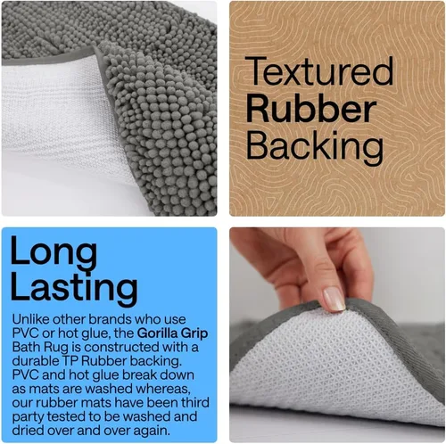 Miniatura 4 de GORILLA GRIP - Alfombra de baño de felpa absorbente y peluda con respaldo de goma para base ovalada de inodoro, alfombras lavables a máquina, suaves