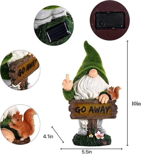 Miniatura 3 de ASAWASA Decoraciones de gnomos para patio con luz LED solar, gran decoración divertida para exteriores para jardín, césped, gnomo (alto 10 pulgadas)