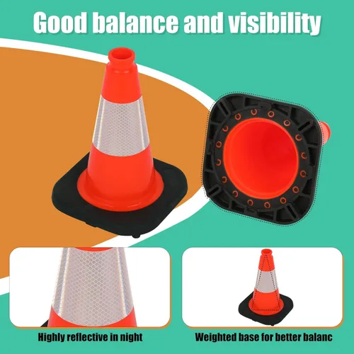 Miniatura 3 de BESEA Paquete de 4 conos de tráfico rojos de 12 pulgadas con collar reflectante de 4 pulgadas, conos de seguridad de PVC resistentes con base de 8.5