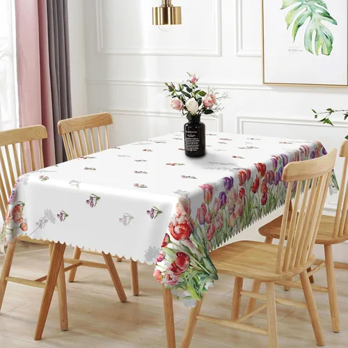 Miniatura 17 de Mantel rectangular floral de 52 x 70 pulgadas, color blanco y negro, estampado floral, a prueba de derrames y aceite, para cocina, comedor