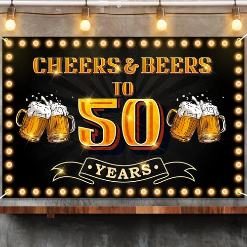 Miniatura 3 de Cartel de "Cheers and Beers to 50 Years", fondo de feliz cumpleaños 50 para hombres y mujeres, fotografía, cumpleaños, aniversario, fiesta
