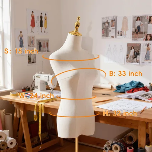 Miniatura 2 de Forma de vestido de torso de maniquí femenino con soporte de metal dorado, modelo de exhibición de ropa de altura ajustable de 47 a 75 pulgadas