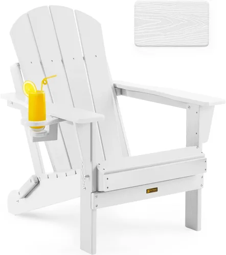 Miniatura 26 de Mecedora plegable Adirondack, silla de patio multifuncional 4 en 1 con otomana retráctil, silla de exterior con textura de madera, silla de césped