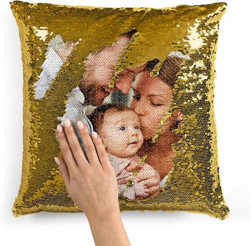 lingling design Fundas de almohada personalizadas con lentejuelas | Funda de almohada reversible personalizada para Navidad, cumpleaños o cualquier