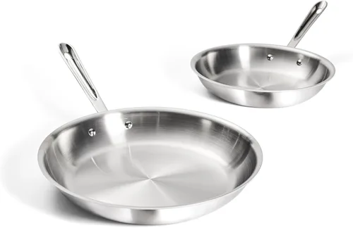 All-Clad D3 - Juego de sartenes de acero inoxidable de 3 capas, 10,12 pulgadas, seguro para inducción, horno y asador hasta 600°F, sartenes para