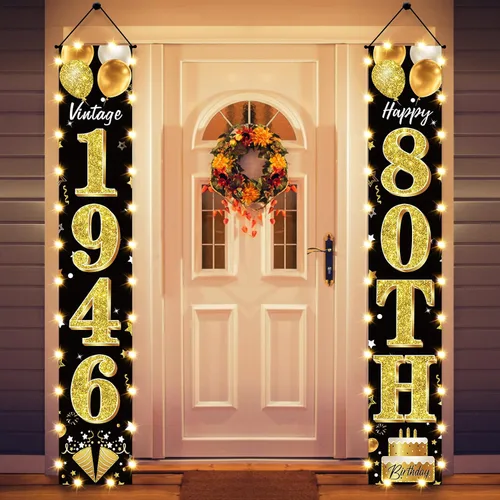 Miniatura 13 de Cartel de fiesta de cumpleaños número 18 con luces LED para hombres y mujeres - Carteles de puerta de cumpleaños número 18 en negro y dorado vintage