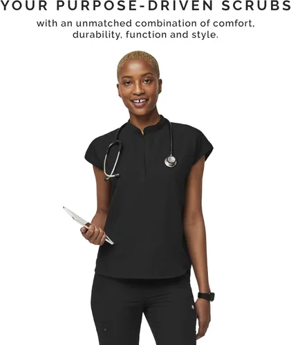 Miniatura 7 de Figs - Uniforme médico de mujer Rafaela, de dos bolsillos, cuello mandarín, ajuste holgado con elásticos suaves.